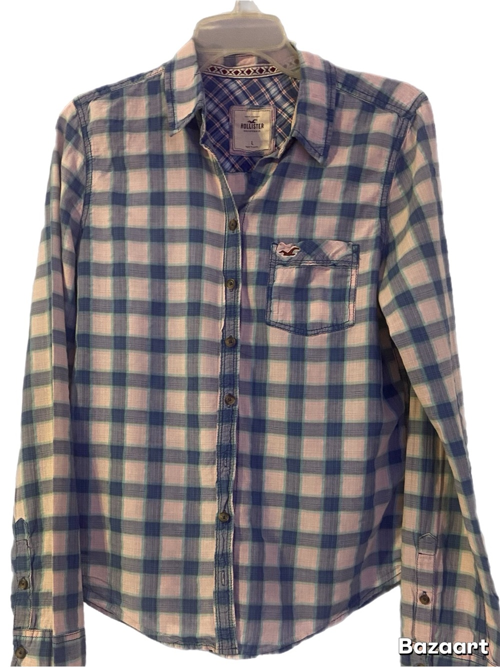 Hollister Blue & White & Pink Plaid Button-Down Shirt